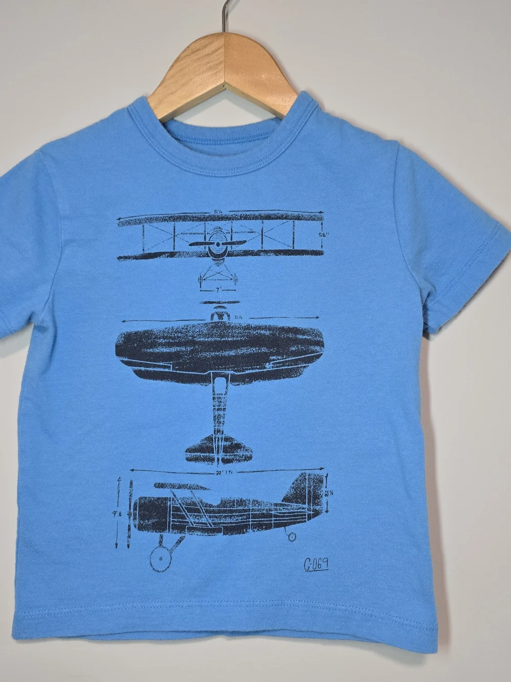 GAP Light Blue Short-Sleeve Tee with Plane Blueprint Graphic